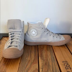 Unisex Converse High Top Sneakers - Light Gray Canvas with Tan Rubber Sole